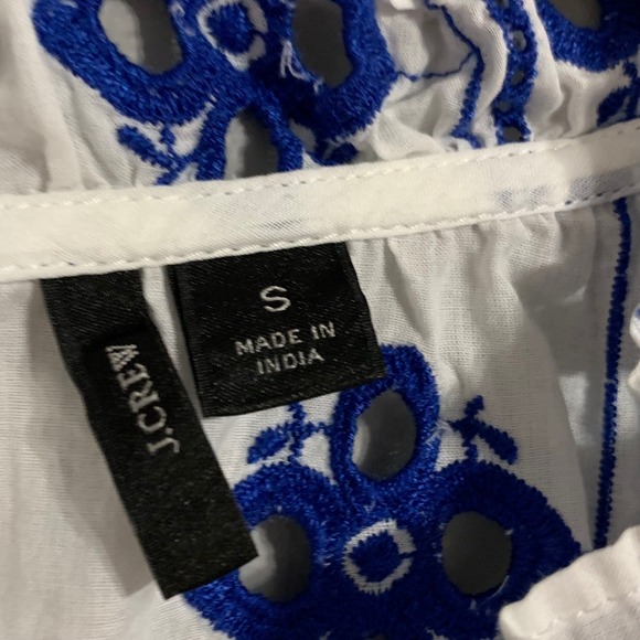 J. Crew white cotton bohemian coverup with‎ blue embroidery and tassels. Size S - Picture 3 of 7